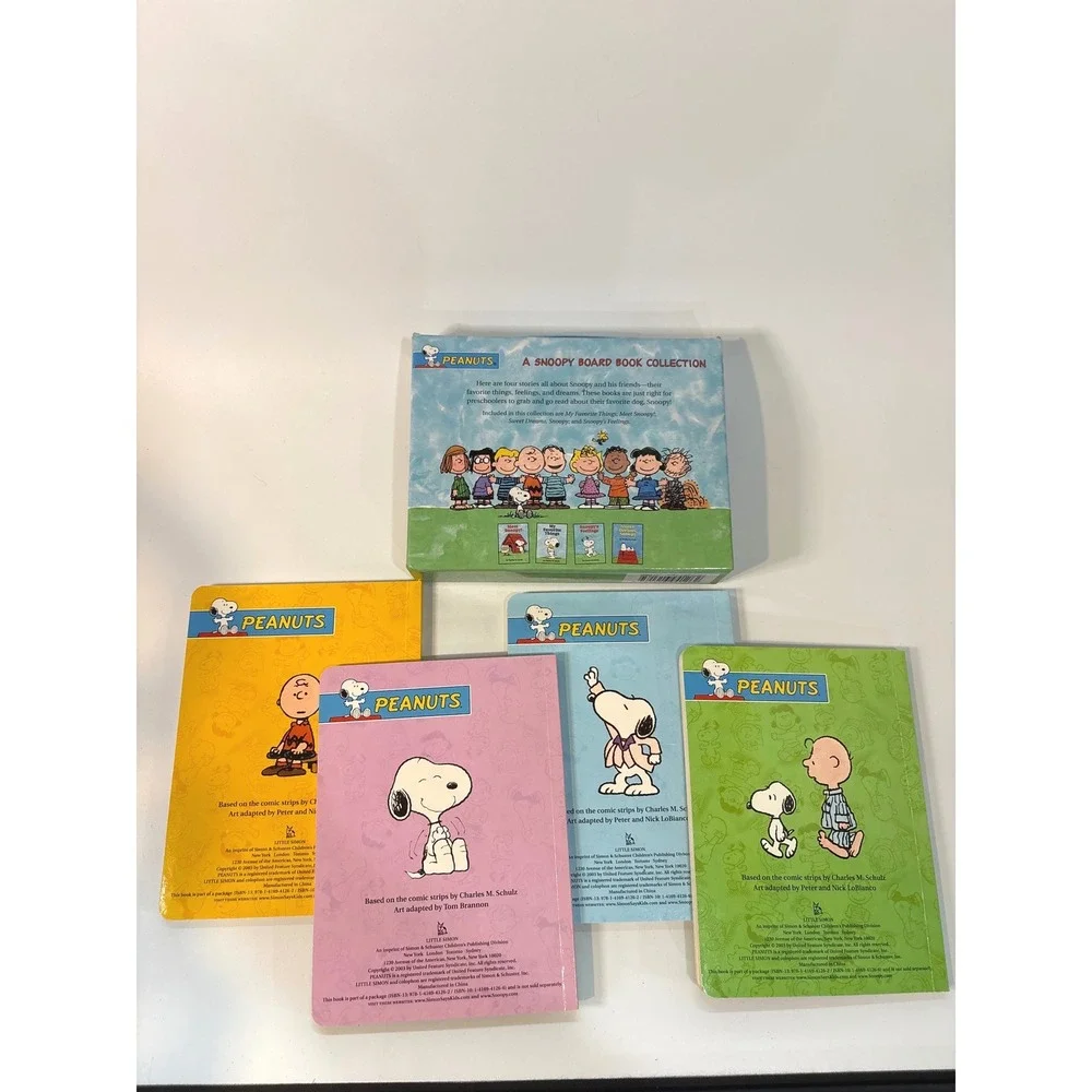 Peanuts Snoopy's Story Box 4 Board Books Set Charles M Schulz Carrying Case